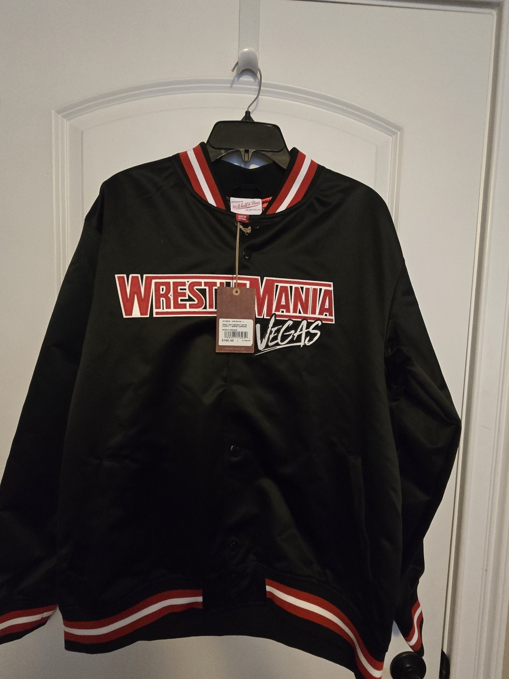 Mitchell & Ness Black Red White WrestleMania Vegas Bomber Jacket